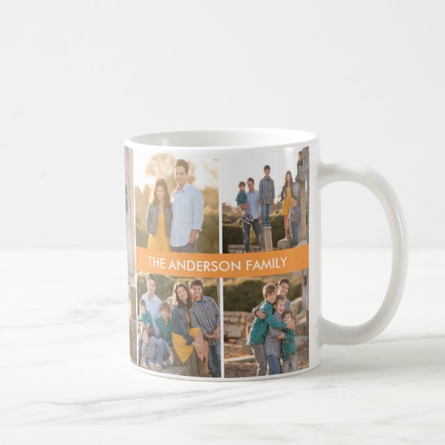 Personalized 5 Photo Family Collage Custom Name Coffee Mug (Right)
