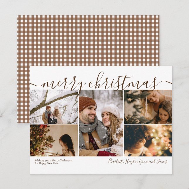 Personalized 5 Photo Merry Christmas Holiday Card (Front/Back)