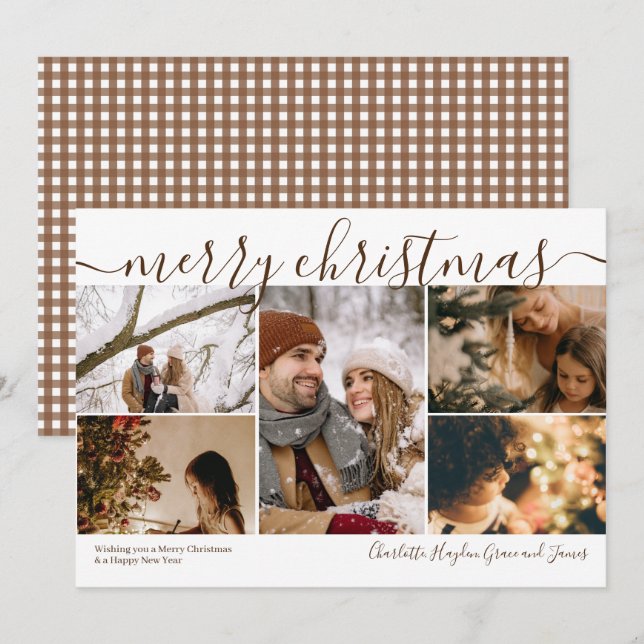 Personalized 5 Photo Merry Christmas  Holiday Card (Front/Back)