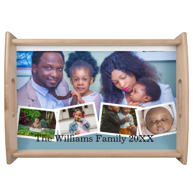 Personalized 5-Photo Wooden Serving Tray (Front)