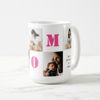 Personalized 5 Photos MOM Pink Heart Coffee Mug