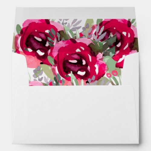 Personalized 5 x 7 Watercolor Pink Garden Flowers  Envelope