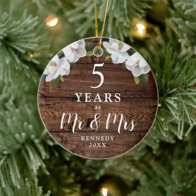 Personalized 5 Year Wood Anniversary Mr & Mrs Gift Ceramic Ornament ...
