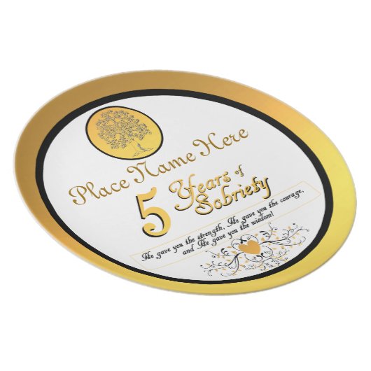 Personalized 5 Years of Sobriety Anniversary Plate (Right Side)