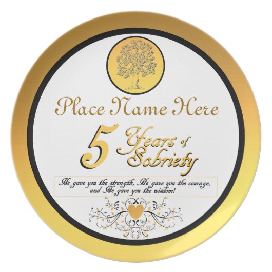 Personalized 5 Years of Sobriety Anniversary Plate (Front)