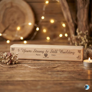 Personalized 5th Anniversary Wood 5 Years Strong Topple Tower