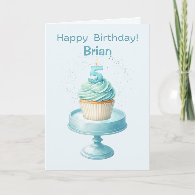 Personalized 5th Birthday Cupcake Card (Front)