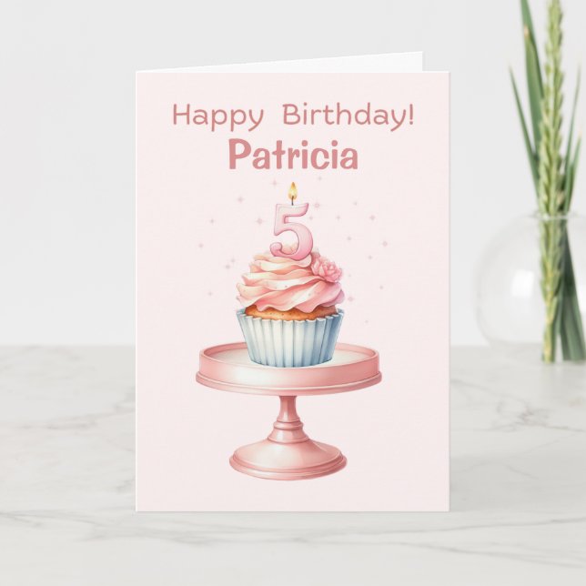 Personalized 5th Birthday Cupcake Card (Front)