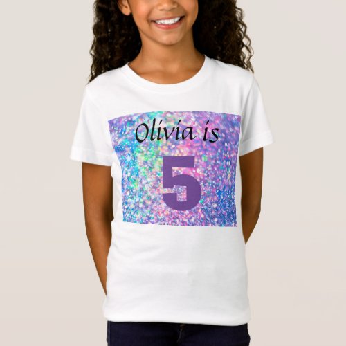 Personalized 5th Birthday Sparkling Glitter Girly  T_Shirt
