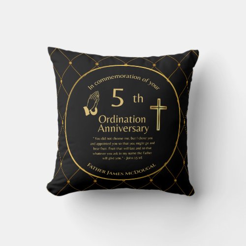 Personalized 5th Ordination Anniversary Priest Thr Throw Pillow