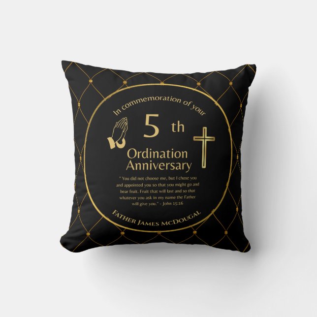 Personalized 5th Ordination Anniversary Priest Thr Throw Pillow (Front)