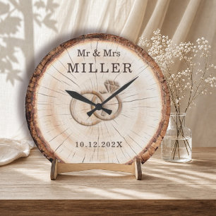 Personalized 5th Wedding Anniversary Wood Wall Large Clock