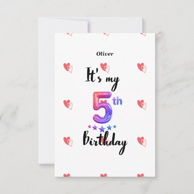 Personalized 5th Year Birthday invitation Card (Front)