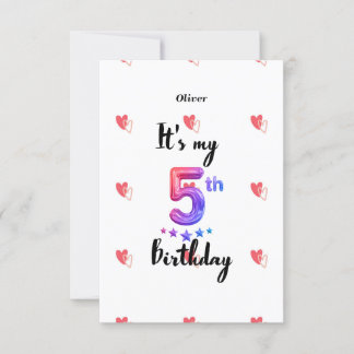 Personalized 5th Year Birthday invitation Card