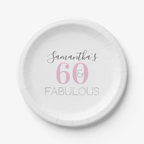 Personalized 60 and fabulous Modern Pink Birthday Paper Plates