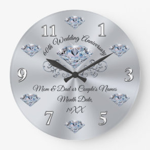 Personalized 60 year Wedding Anniversary Gift Large Clock