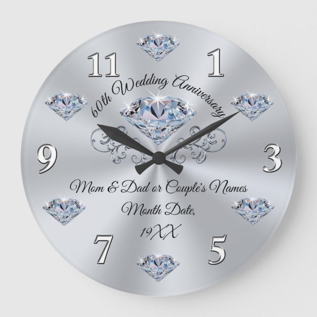 Personalized 60 year Wedding Anniversary Gift Large Clock (Front)