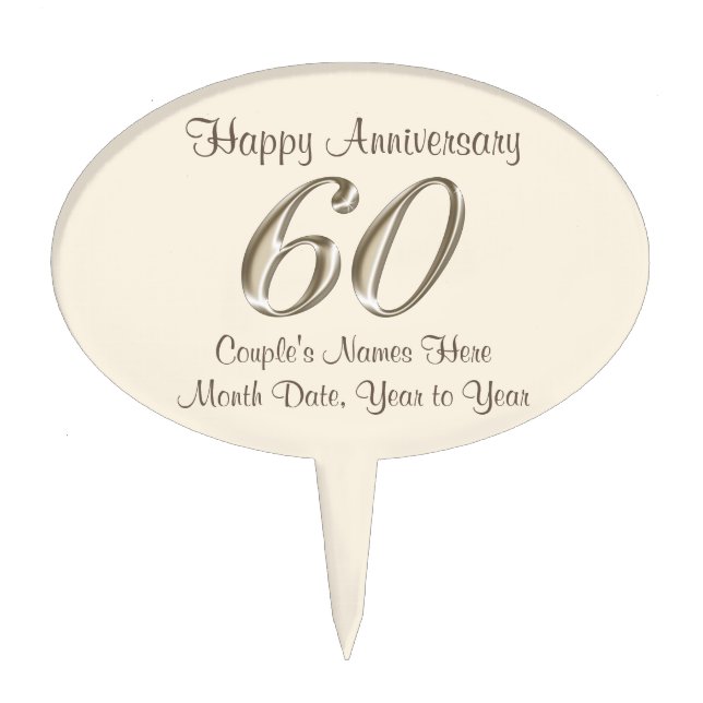 Personalized 60th Anniversary Cake Topper (Front)