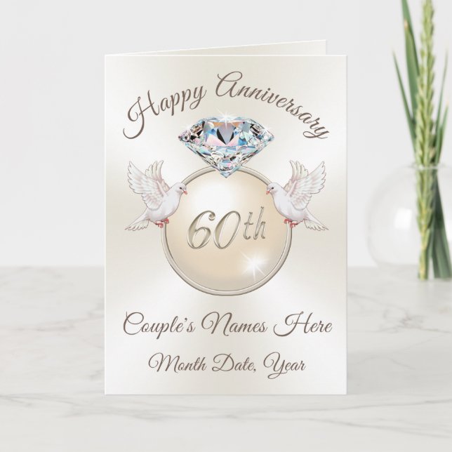 Personalized 60th Anniversary Card, Diamond Theme Card (Front)