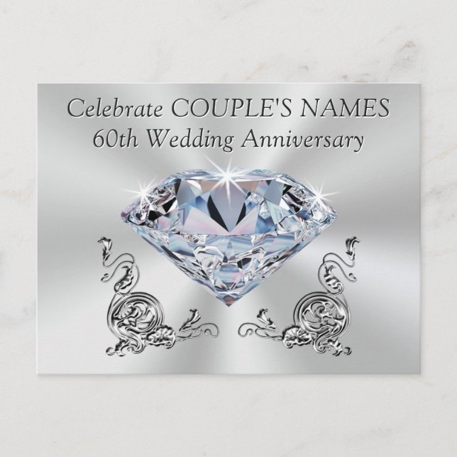 Personalized 60th Anniversary Invites, YOUR TEXT Invitation Postcard (Front)