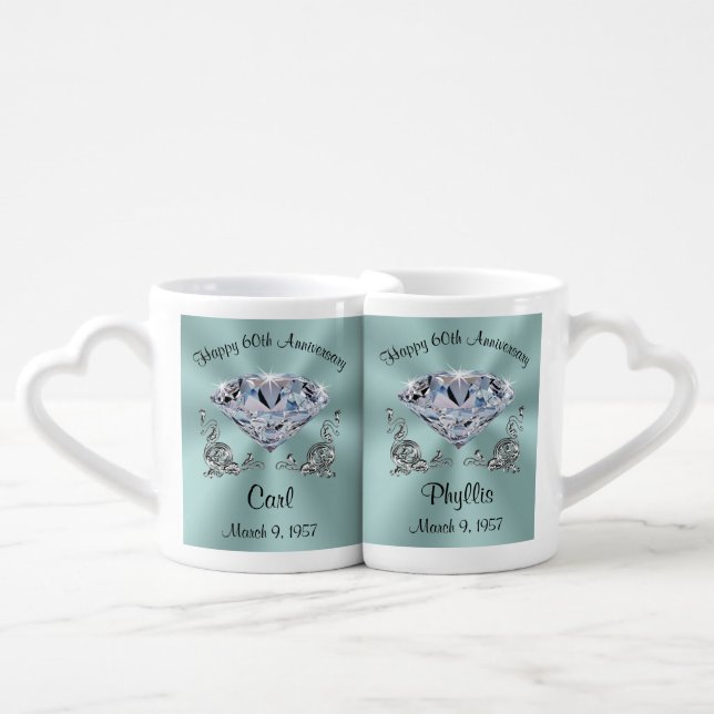 Personalized 60th Anniversary Mugs Set for Two (Front Nesting)
