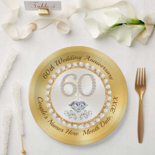Personalized, 60th Anniversary Paper Plates,  Plates (Wedding)