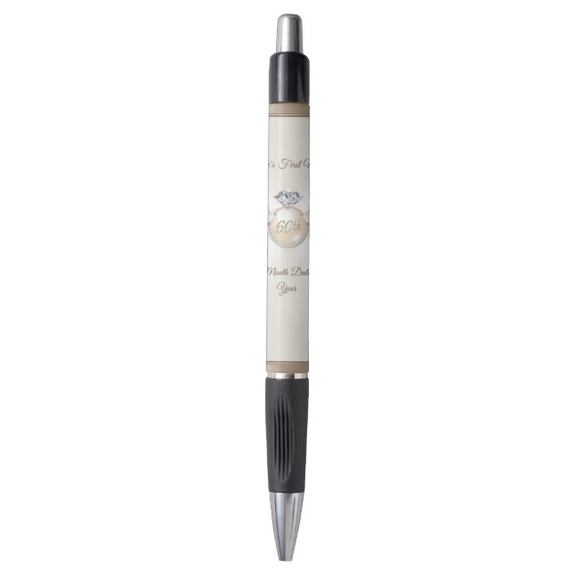 Personalized 60th Anniversary Pens, Diamond Favors Pen (Front Vertical)