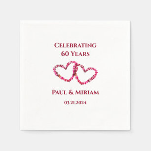 Personalized 60th Anniversary Pink Floral Heart Napkins