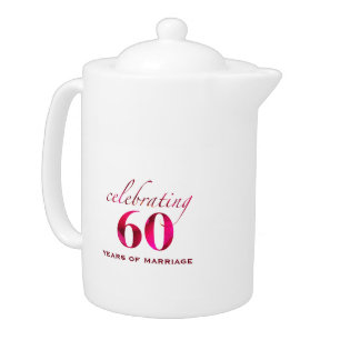 Personalized 60th Anniversary Pink Rose Gift Teapot