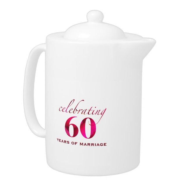 Personalized 60th Anniversary Pink Rose Gift Teapot (Left)