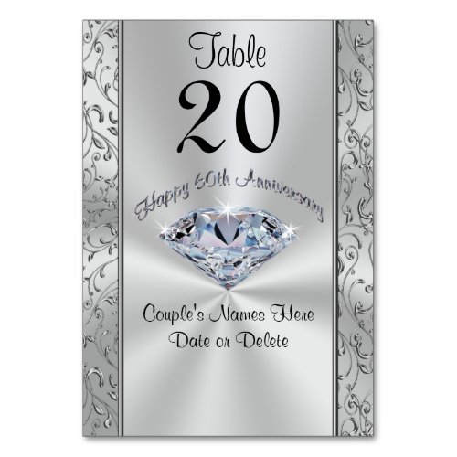 PERSONALIZED 60th Anniversary Table Number Cards