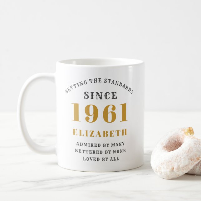 Personalized 60th Birthday 1961 Elegant Add Name Coffee Mug (With Donut)