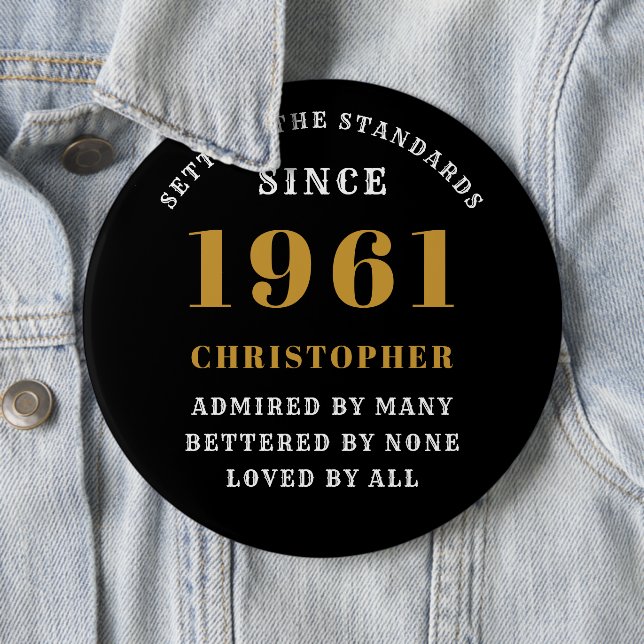 Personalized 60th Birthday 1961 Elegant Black Gold Button (In Situ)
