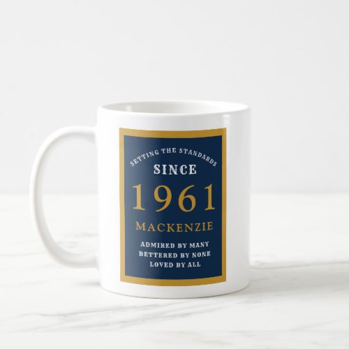 Personalized 60th Birthday 1961 Elegant Blue Gold Coffee Mug