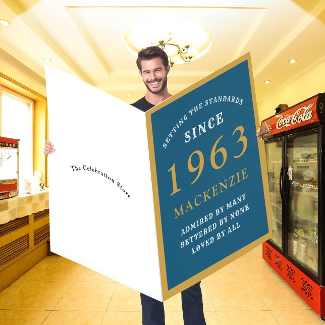 Personalized 60th Birthday 1963 Blue Gold Huge Card (Creator Uploaded)