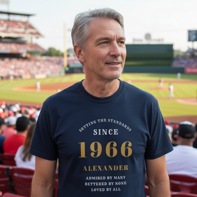 Personalized 60th Birthday 1966 Name Blue Gold T-Shirt (1966 birthday tshirt)