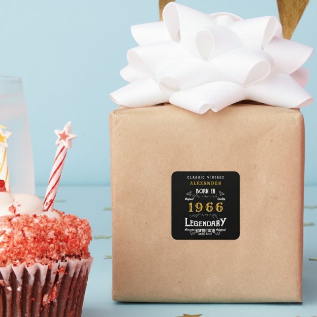 Personalized 60th Birthday Add Name 1966 Legend Square Sticker (Born 1966 birthday sticker on a wrapped gift.)