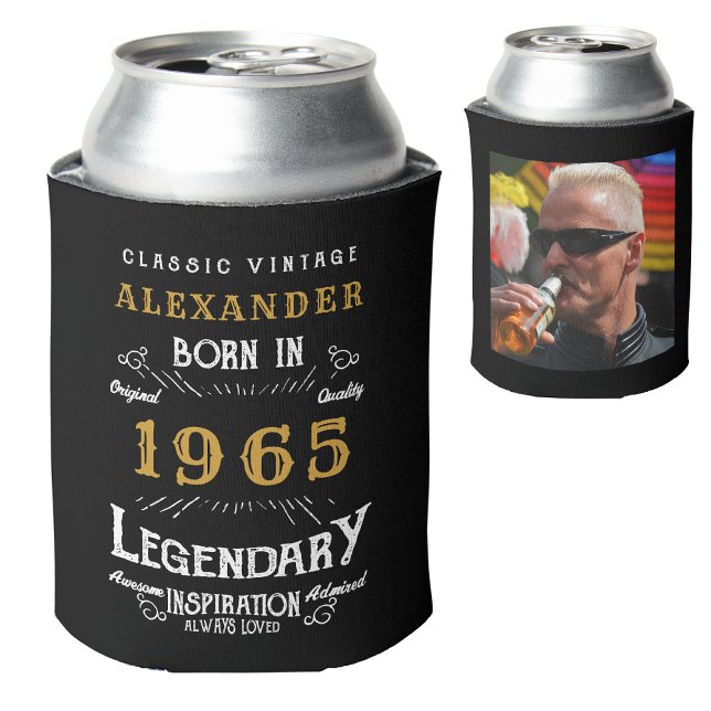 Personalized 60th Birthday Add Name Year Photo Can Cooler (Personalized 60th birthday can cooler with custom name, year and photo template.)