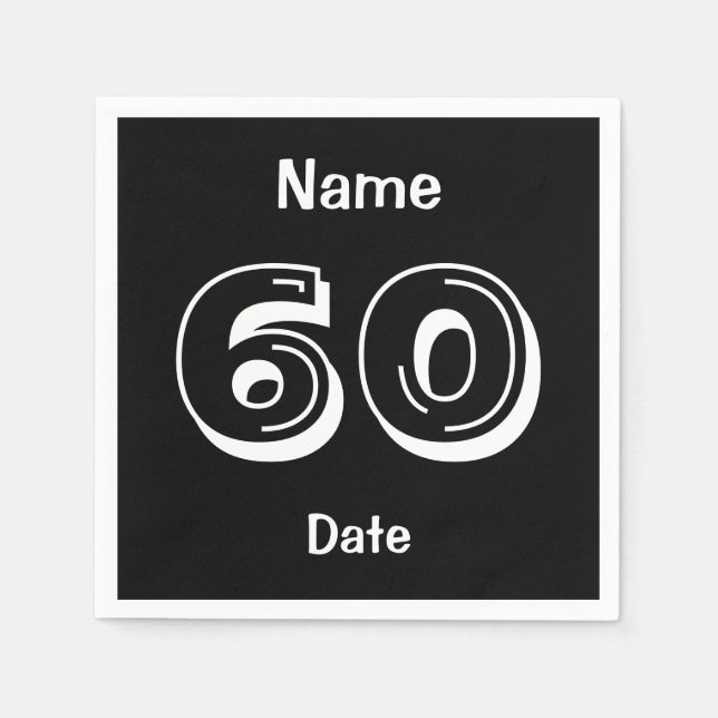 Personalized 60th Birthday Black Party Napkins (Front)