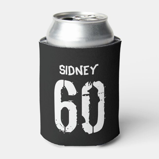Personalized 60th Birthday Black White Gag Gift Can Cooler (Can Front)