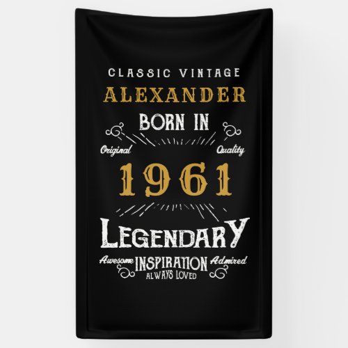 Personalized 60th Birthday Born 1961 Vintage Black Banner