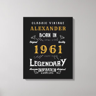 Personalized 60th Birthday Born 1961 Vintage Black Canvas Print
