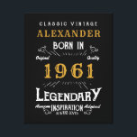Personalized 60th Birthday Born 1961 Vintage Black Canvas Print<br><div class="desc">A personalized classic wall canvas for that special birthday person born in 1961 and turning 60. Add the name to this vintage retro style black, white and gold design for a custom 60th birthday gift. Easily edit the name and year with the template provided. A wonderful custom black birthday gift....</div>