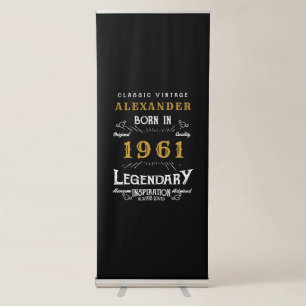 Personalized 60th Birthday Born 1961 Vintage Black Retractable Banner