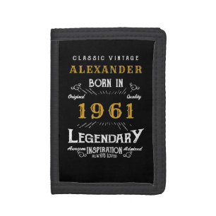 Personalized 60th Birthday Born 1961 Vintage Black Tri-fold Wallet