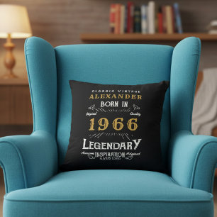 Personalized 60th Birthday Born 1966 Legend Black Throw Pillow