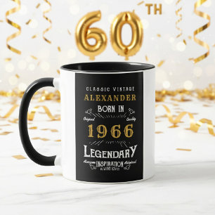 Personalized 60th Birthday Born 1966 Vintage Black Mug