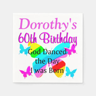 PERSONALIZED 60TH BIRTHDAY BUTTERFLY NAPKINS