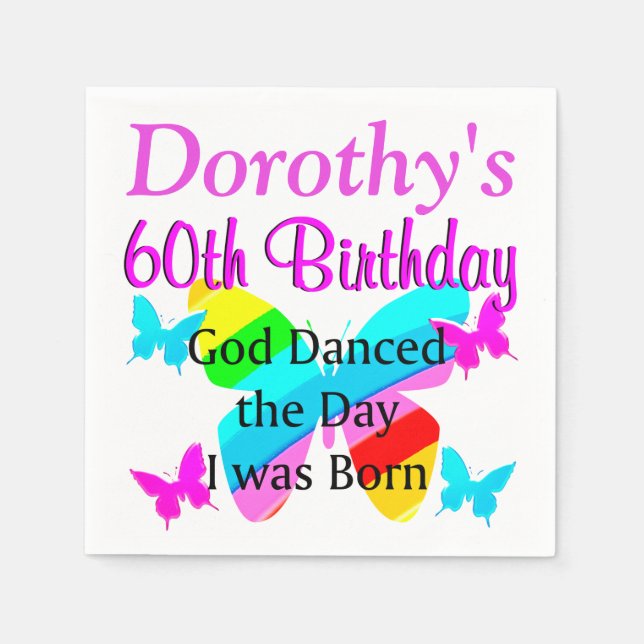 PERSONALIZED 60TH BIRTHDAY BUTTERFLY NAPKINS (Front)