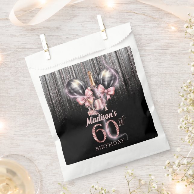 Personalized 60th Birthday Champagne Luxury Pink Favor Bag (Clipped)